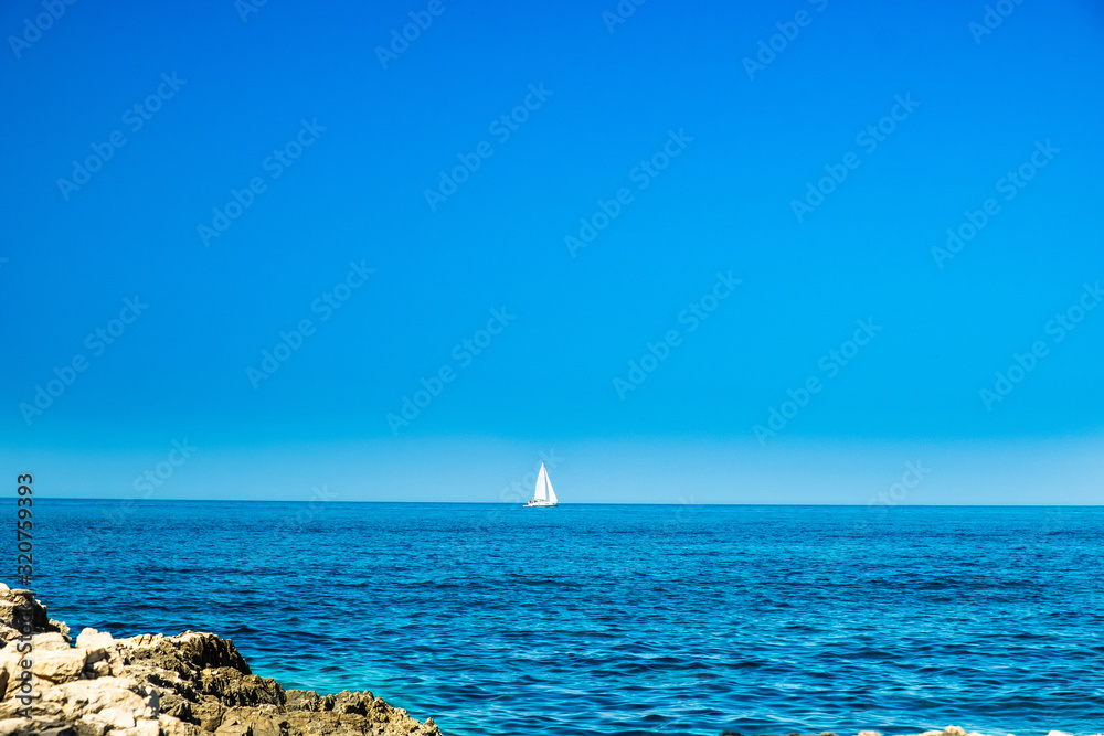 Seascape on the island of Dugi Otok archipelago in Croatia, Adriatic sea in summer, yachts on the ho