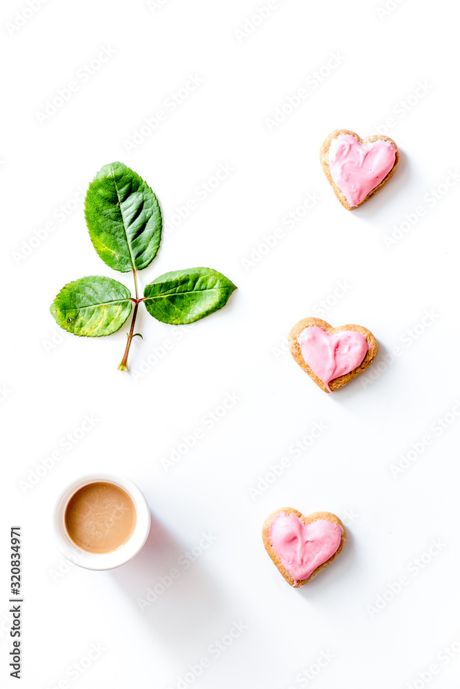 cookies for Valentine Day heartshaped on white background top view