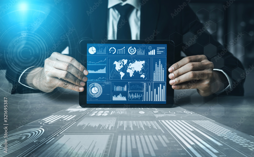 Big Data Technology for Business Finance Analytic Concept. Modern graphic interface shows massive in