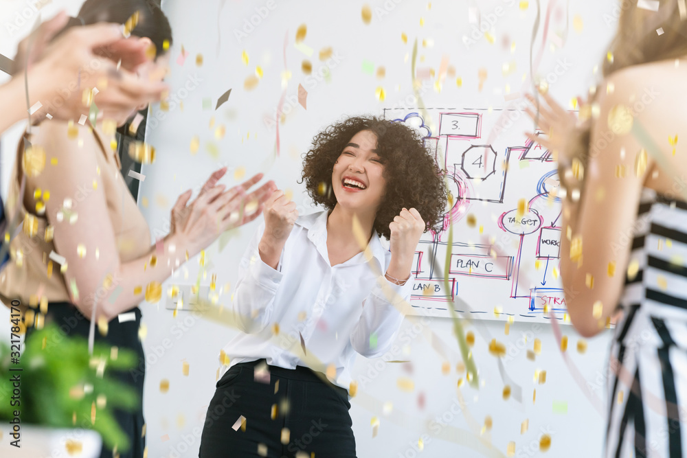 Group of asian young creative happy people entrepreneur on a business meeting office background Good