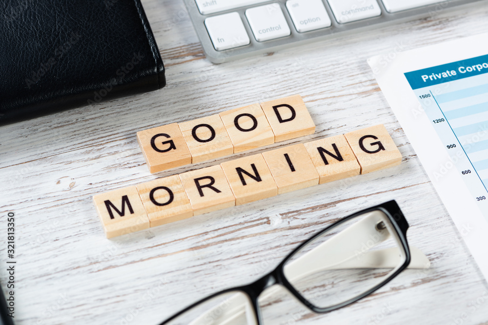 Good morning message with letters on cubes