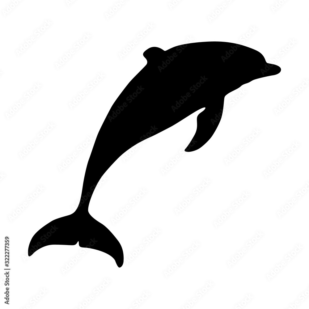 Dolphin (Delphinus Delphis) Silhouette Vector Found In Warmer Sea Worldwide