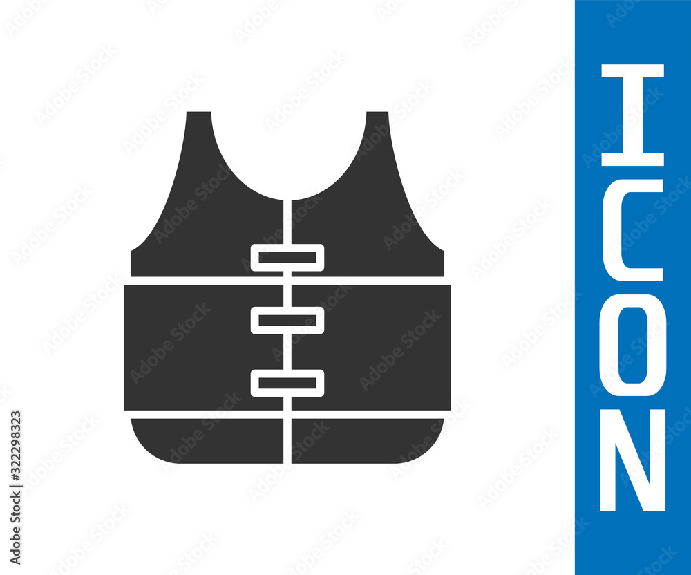 Grey Life jacket icon isolated on white background. Life vest icon. Extreme sport. Sport equipment. 