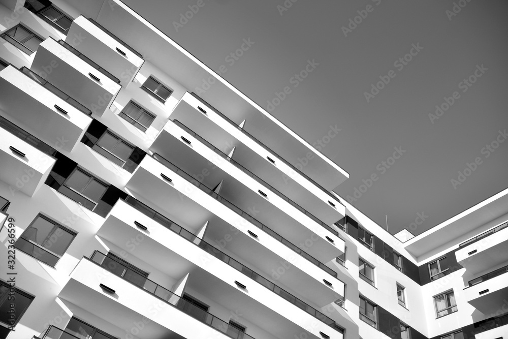 Detail of modern residential flat apartment building exterior. Fragment of new luxury house and home