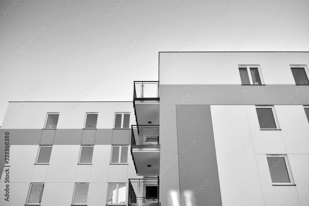 Detail of modern residential flat apartment building exterior. Fragment of new luxury house and home