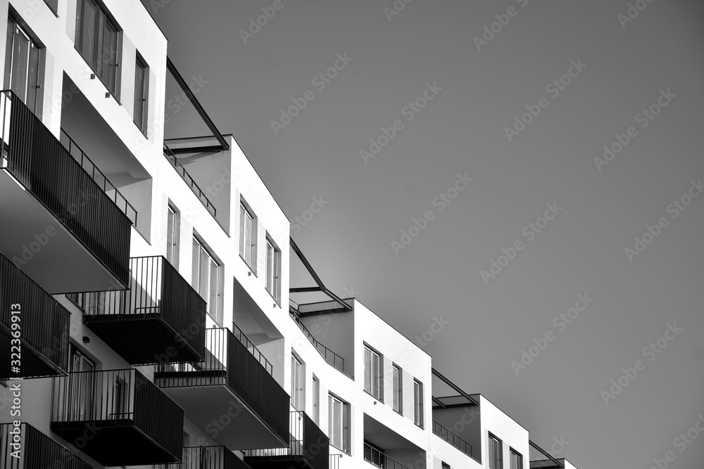 Detail of modern residential flat apartment building exterior. Fragment of new luxury house and home