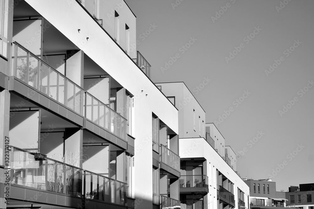 Detail of modern residential flat apartment building exterior. Fragment of new luxury house and home