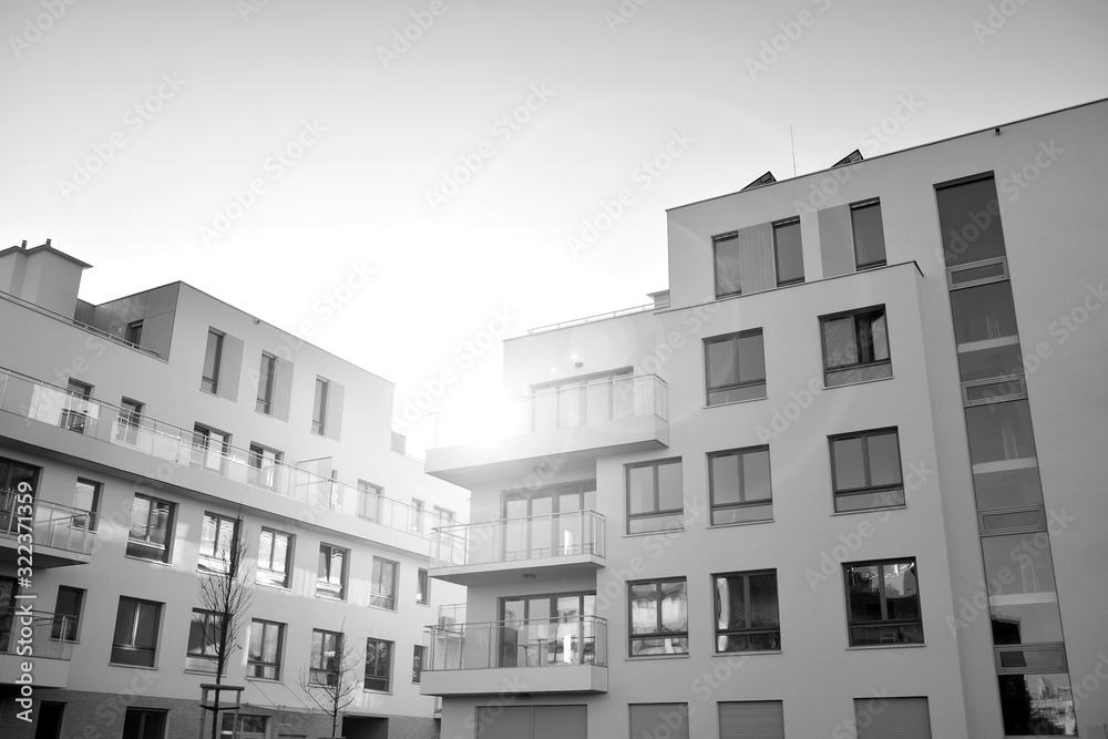 Detail of modern residential flat apartment building exterior. Fragment of new luxury house and home