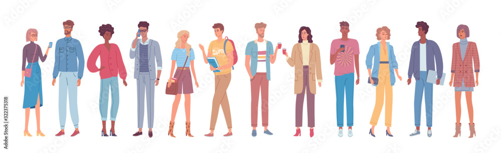 Group of different young people vector set