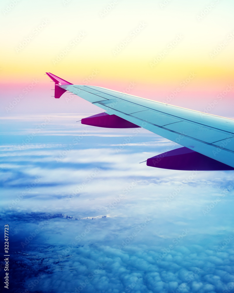 View on Iceland island through airplane window. Aerial photography