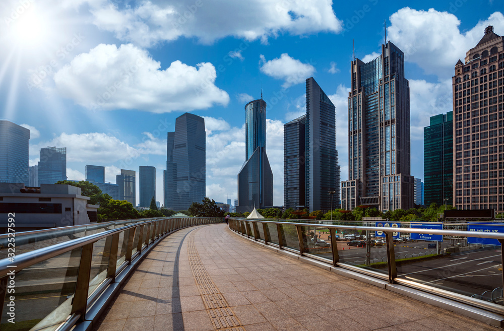 Cityscape of Shanghai city in day time with road and tower, Shanghai city, China