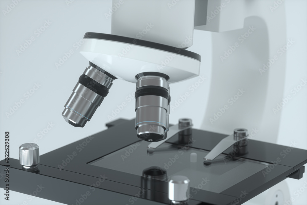 Microscope with white background,abstract conception,3d rendering.