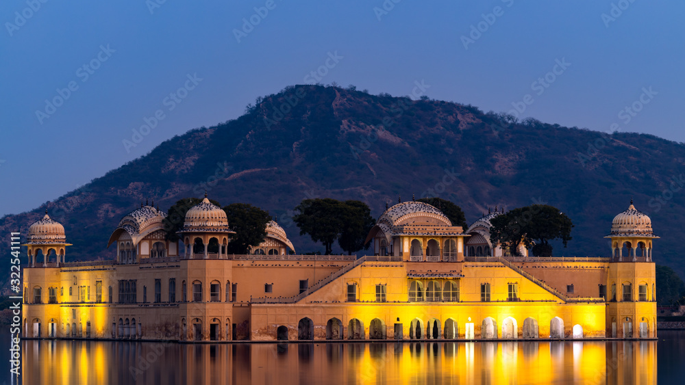 Jal Mahal Palace at night, Jal Mahal in the middle of the lake, Water Palace was built during the 18