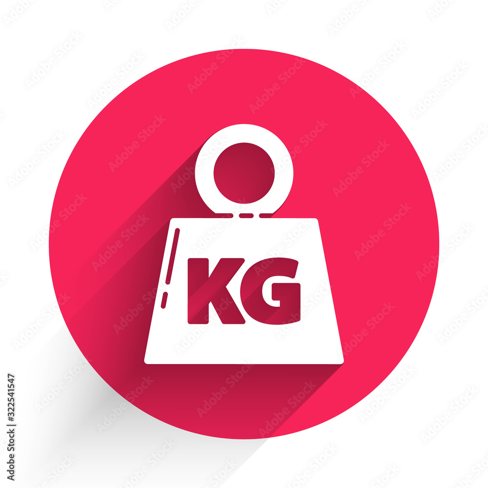 White Weight icon isolated with long shadow. Kilogram weight block for weight lifting and scale. Mas