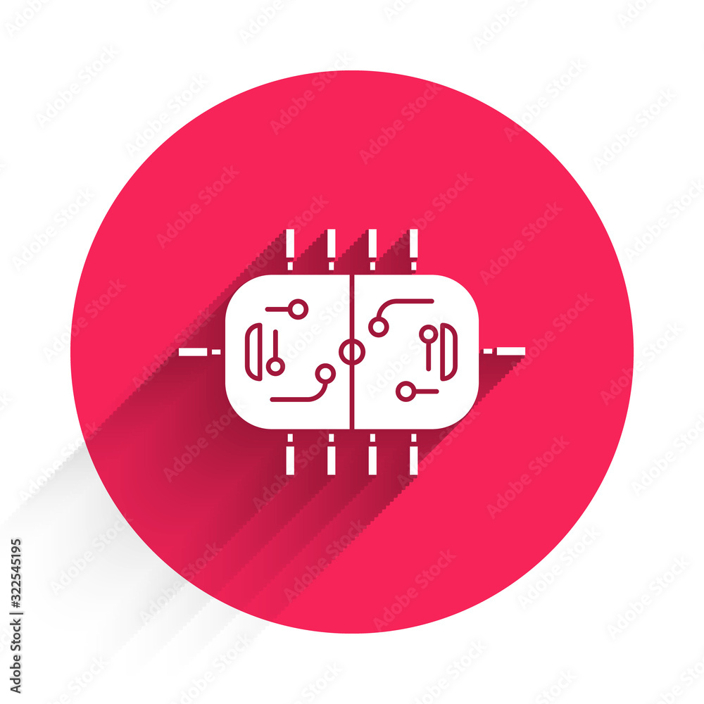 White Hockey table icon isolated with long shadow. Red circle button. Vector Illustration