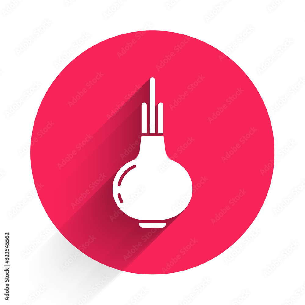 White Onion icon isolated with long shadow. Red circle button. Vector Illustration