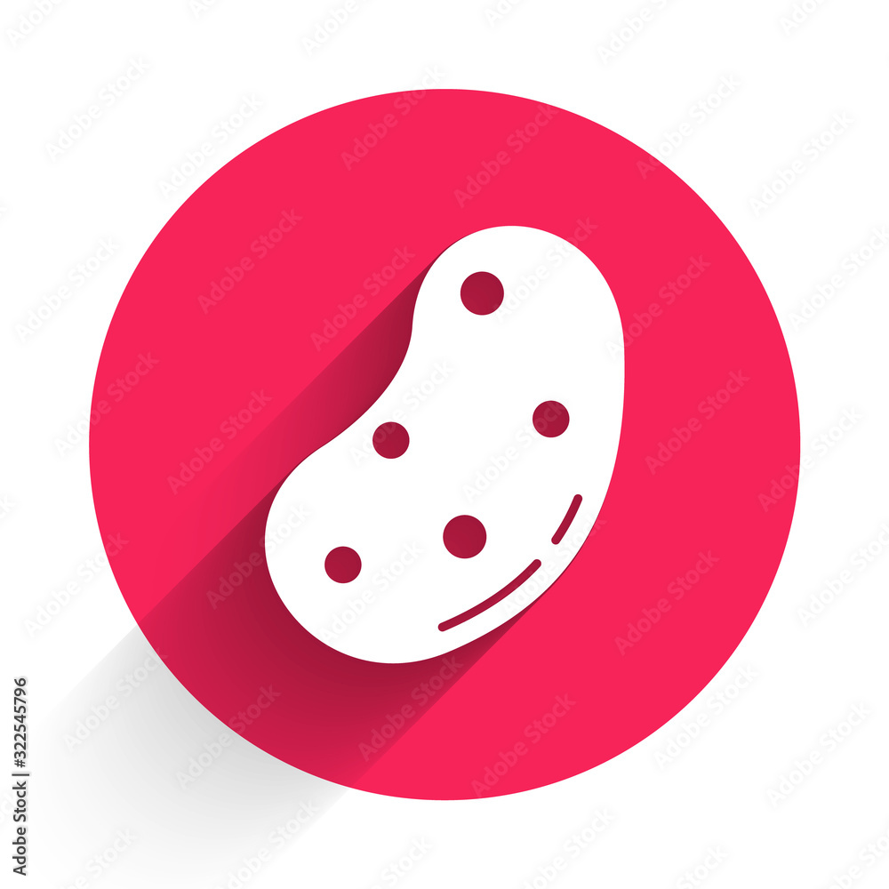 White Potato icon isolated with long shadow. Red circle button. Vector Illustration