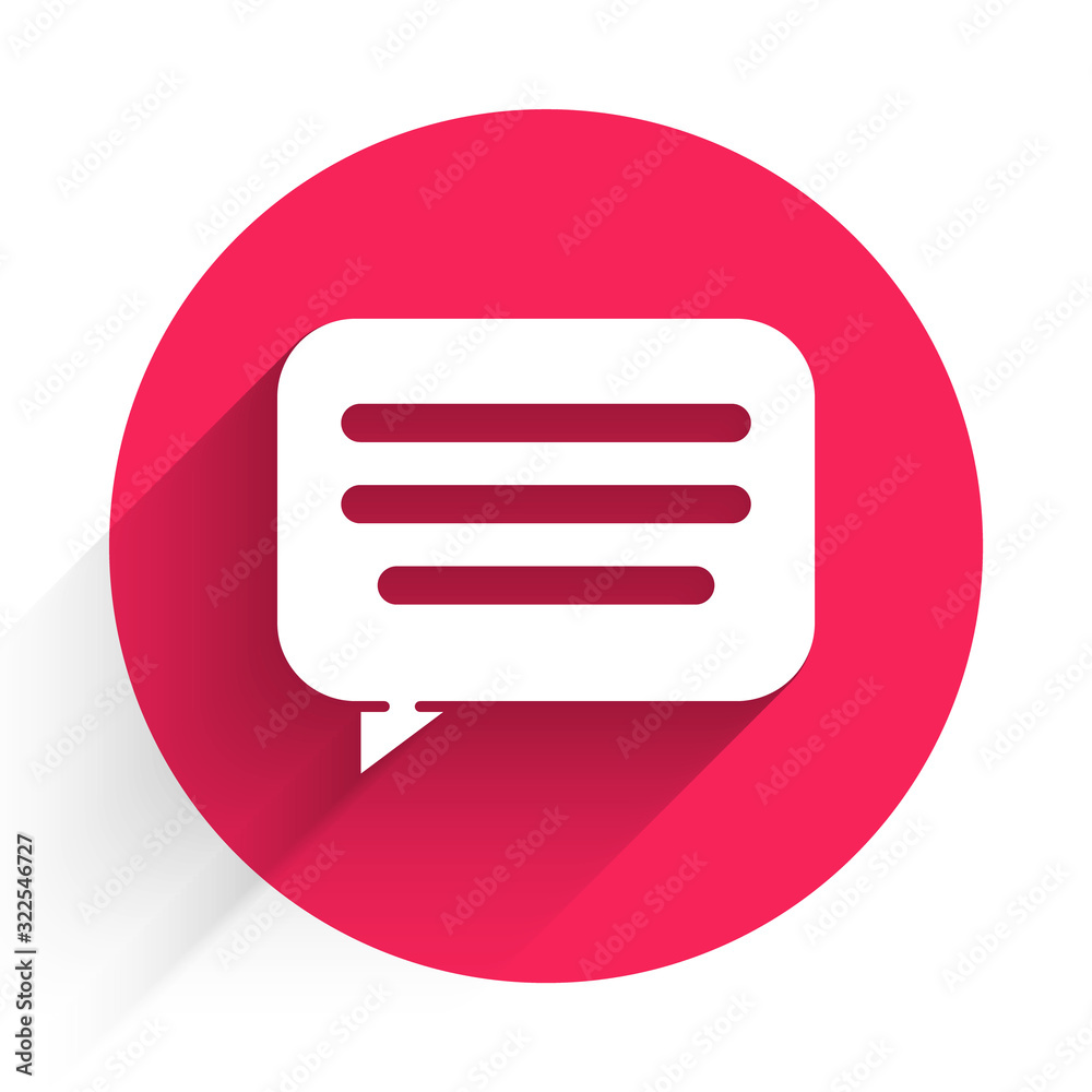 White Speech bubble chat icon isolated with long shadow. Message icon. Communication or comment chat