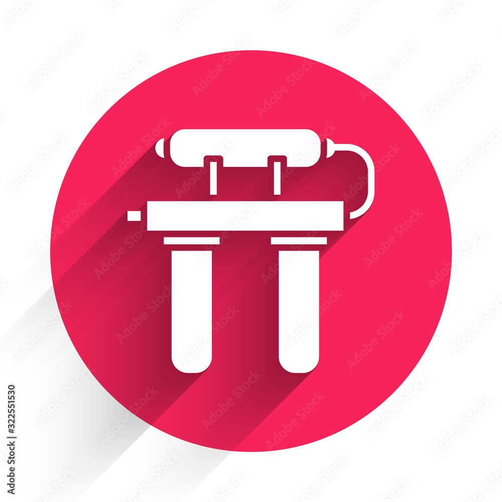 White Water filter icon isolated with long shadow. System for filtration of water. Reverse osmosis s