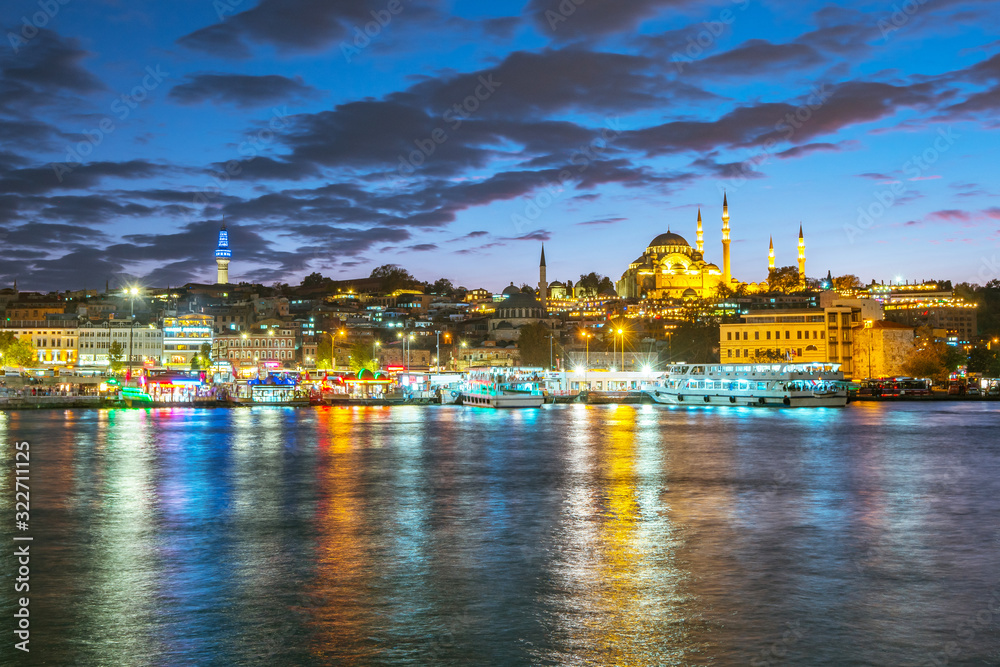 Istanbul cityscape skyline at night in Istanbul, Turkey