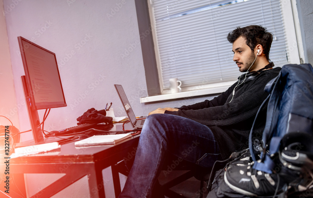 startup business, software developer working on computer at modern office