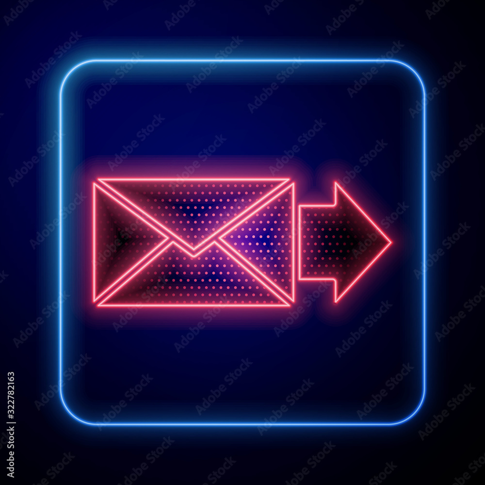 Glowing neon Envelope icon isolated on blue background. Email message letter symbol.  Vector Illustr