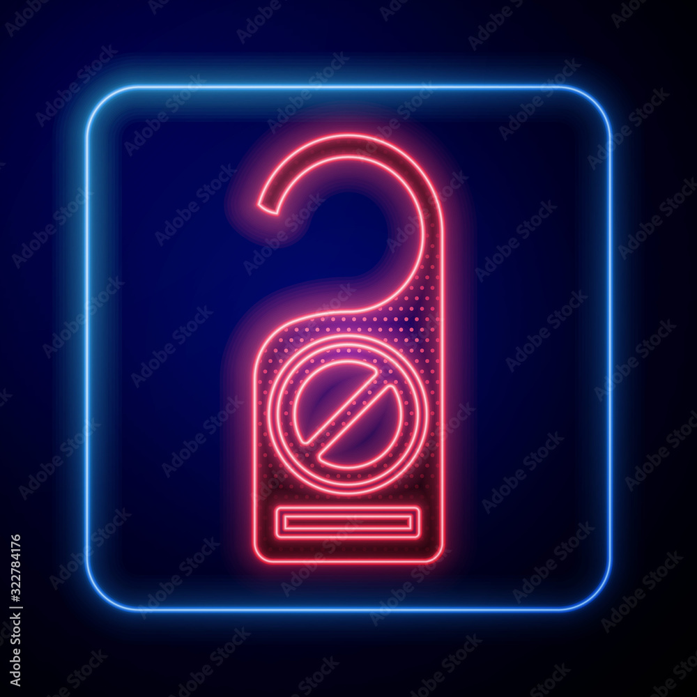 Glowing neon Please do not disturb icon isolated on blue background. Hotel Door Hanger Tags.  Vector