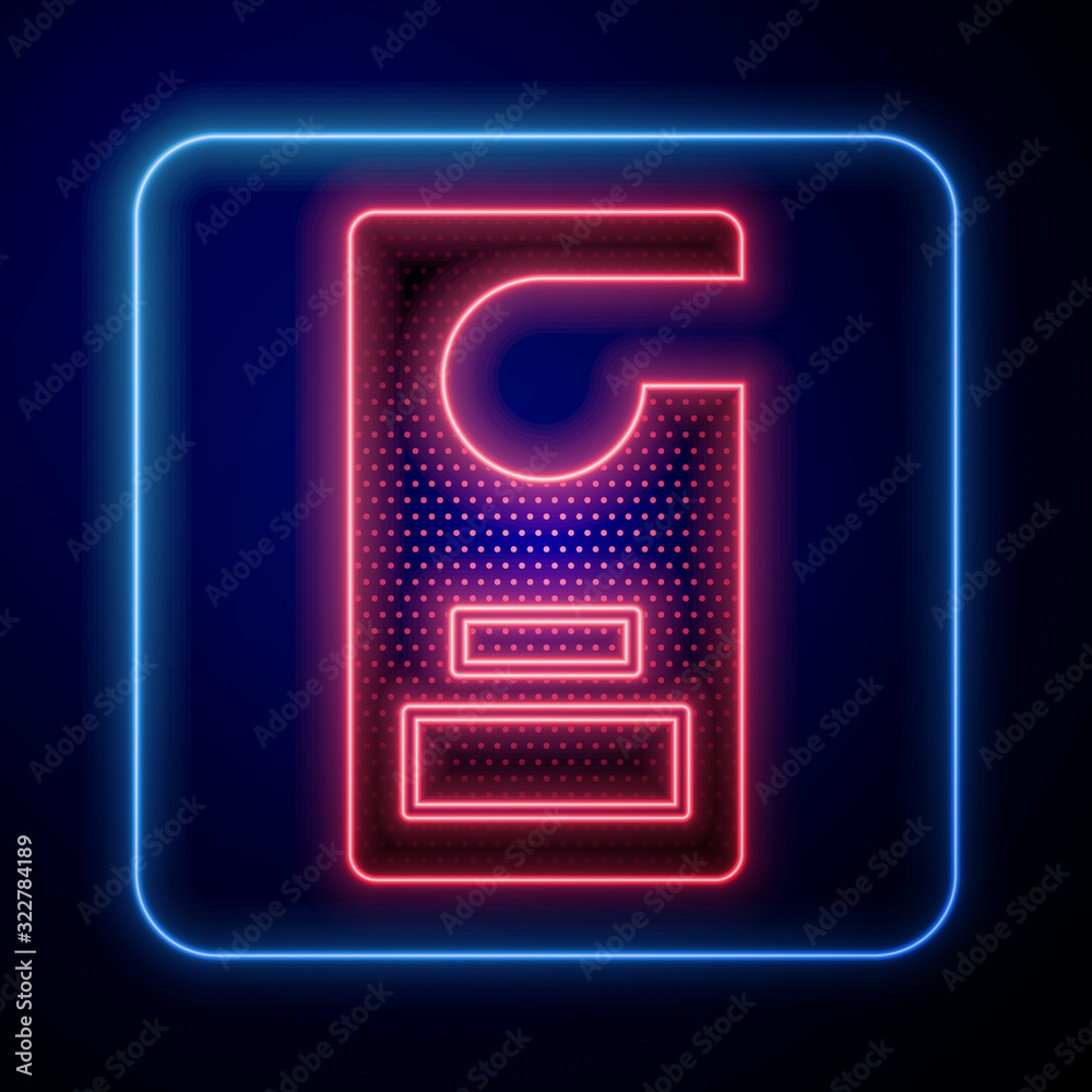 Glowing neon Please do not disturb icon isolated on blue background. Hotel Door Hanger Tags.  Vector