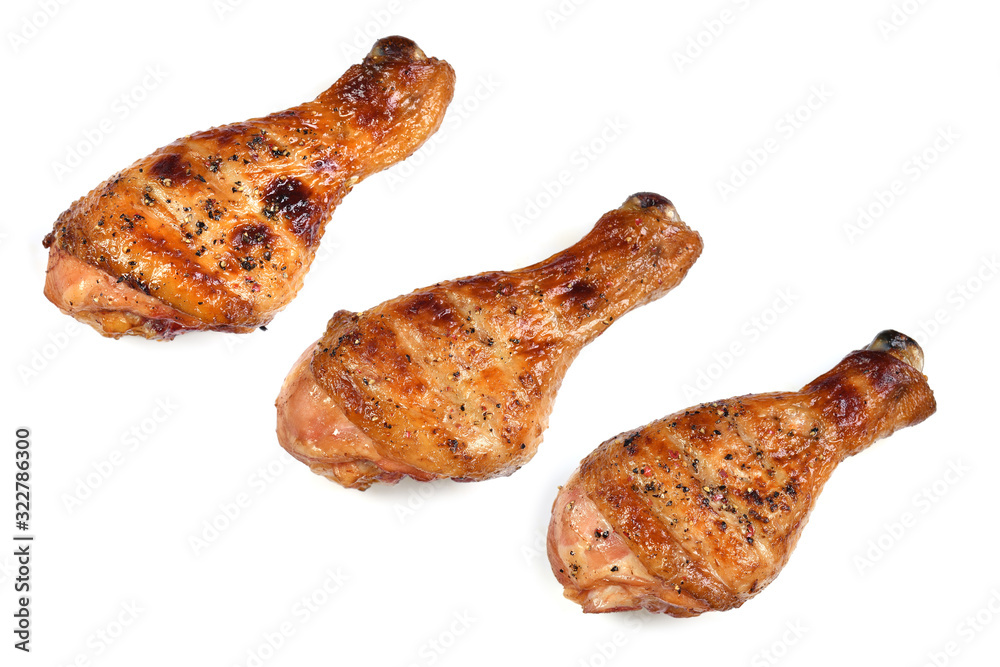 Grill roast bbq chicken leg isolated on white background