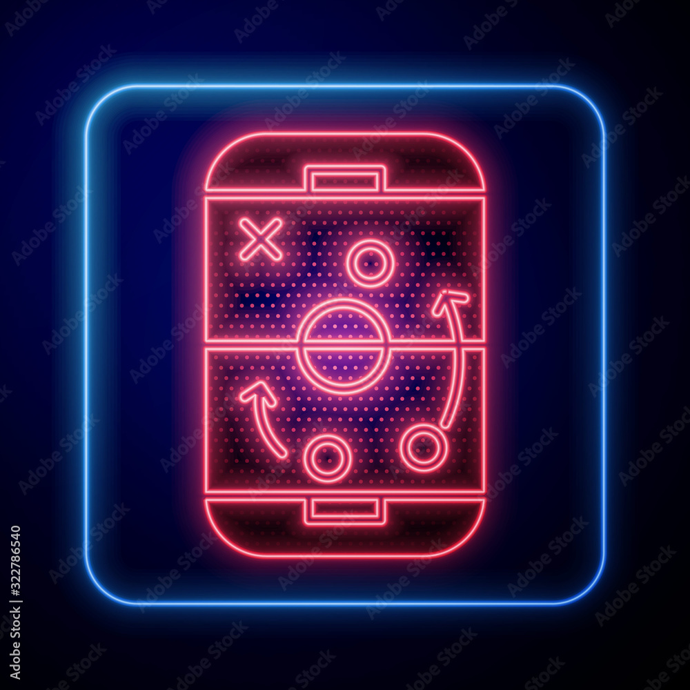 Glowing neon Planning strategy concept icon isolated on blue background. Hockey cup formation and ta