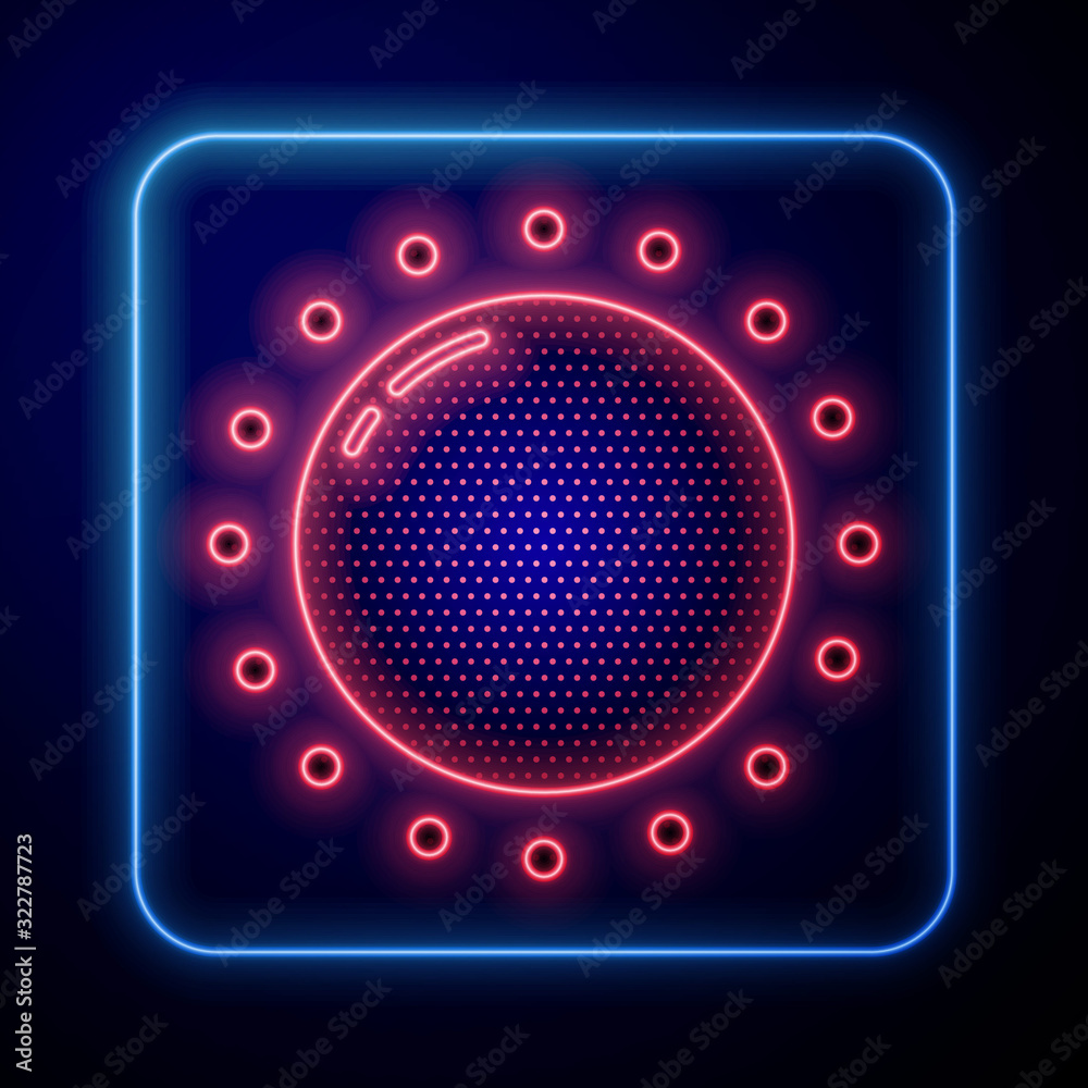 Glowing neon Sun icon isolated on blue background. Summer symbol. Good sunny day.  Vector Illustrati