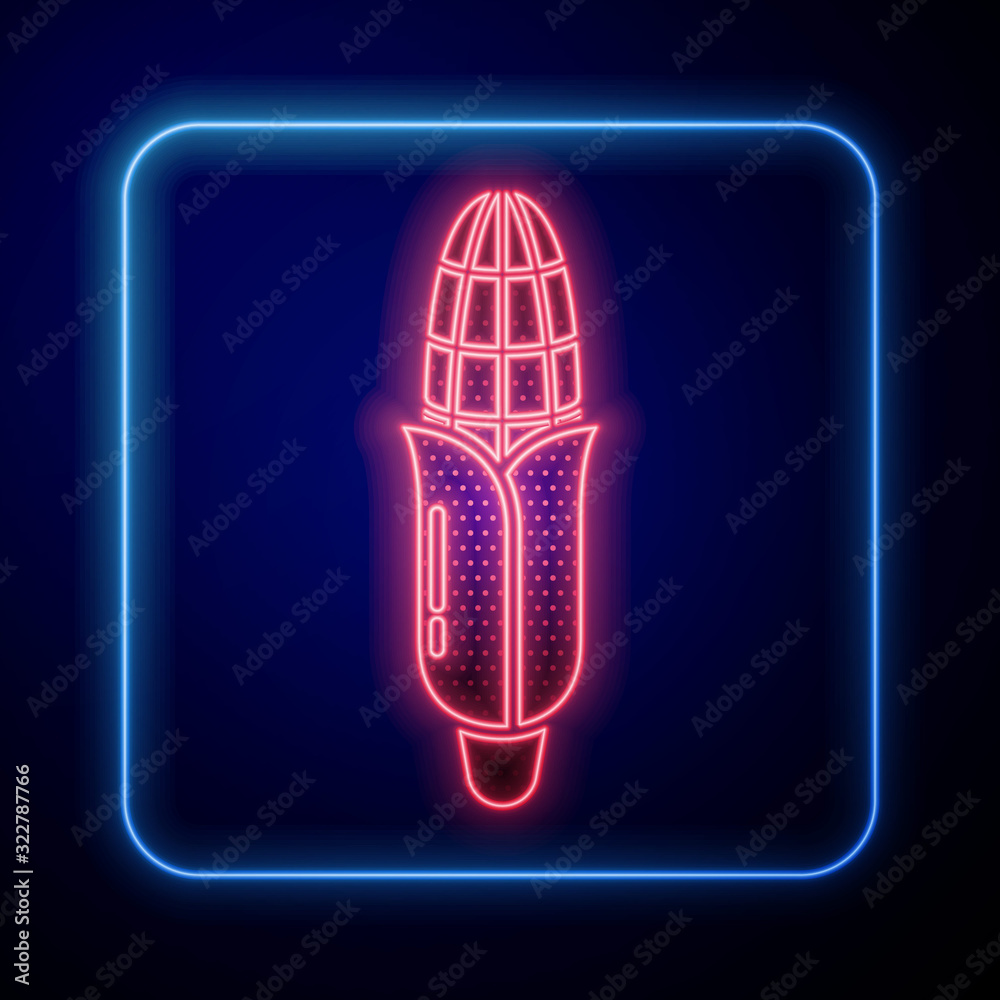 Glowing neon Corn icon isolated on blue background.  Vector Illustration