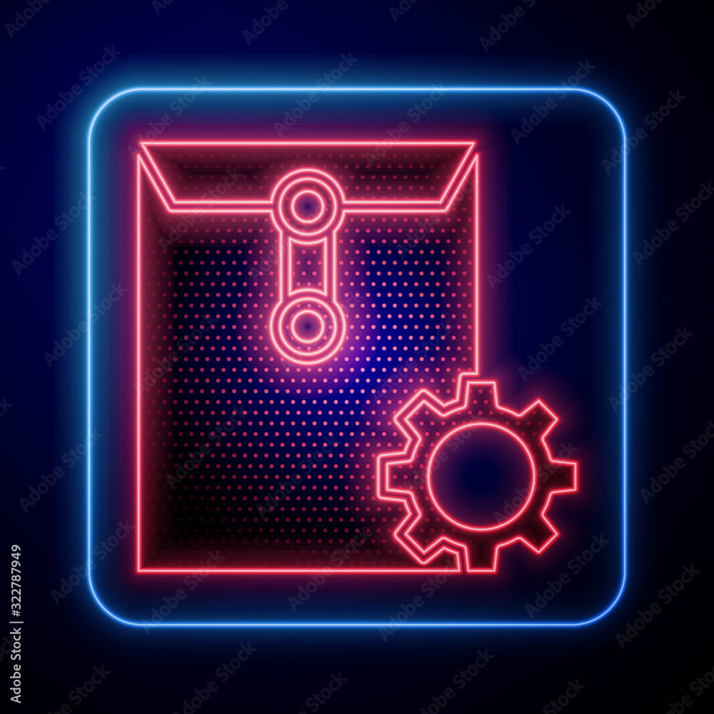 Glowing neon Envelope setting icon isolated on blue background.  Vector Illustration