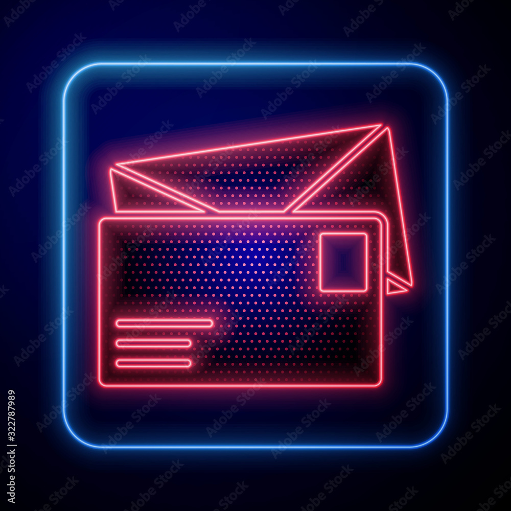 Glowing neon Envelope icon isolated on blue background. Email message letter symbol.  Vector Illustr