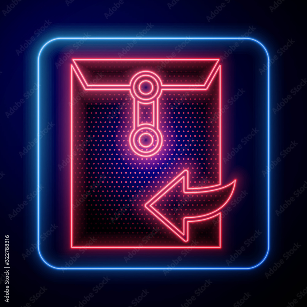 Glowing neon Envelope icon isolated on blue background. Received message concept. New, email incomin