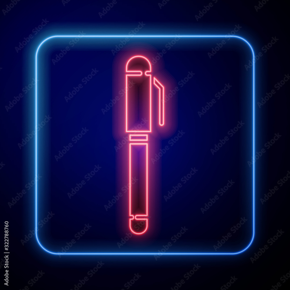 Glowing neon Pen icon isolated on blue background.  Vector Illustration