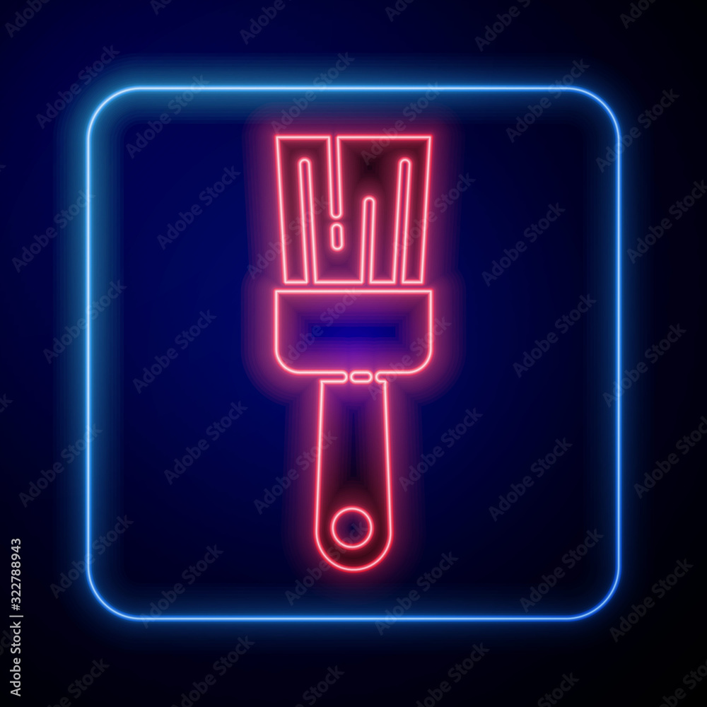 Glowing neon Paint brush icon isolated on blue background.  Vector Illustration