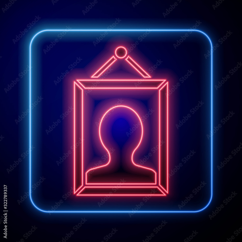 Glowing neon Picture icon isolated on blue background.  Vector Illustration