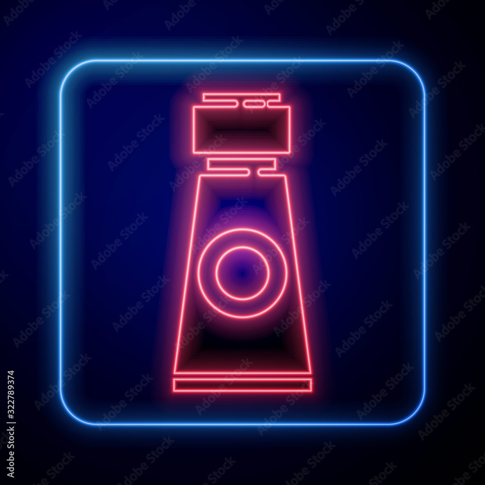 Glowing neon Tube with paint palette icon isolated on blue background.  Vector Illustration