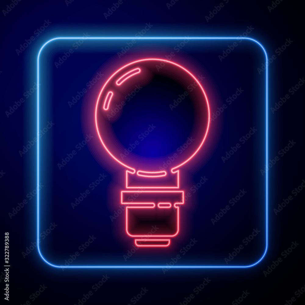 Glowing neon Light bulb with concept of idea icon isolated on blue background. Energy and idea symbo