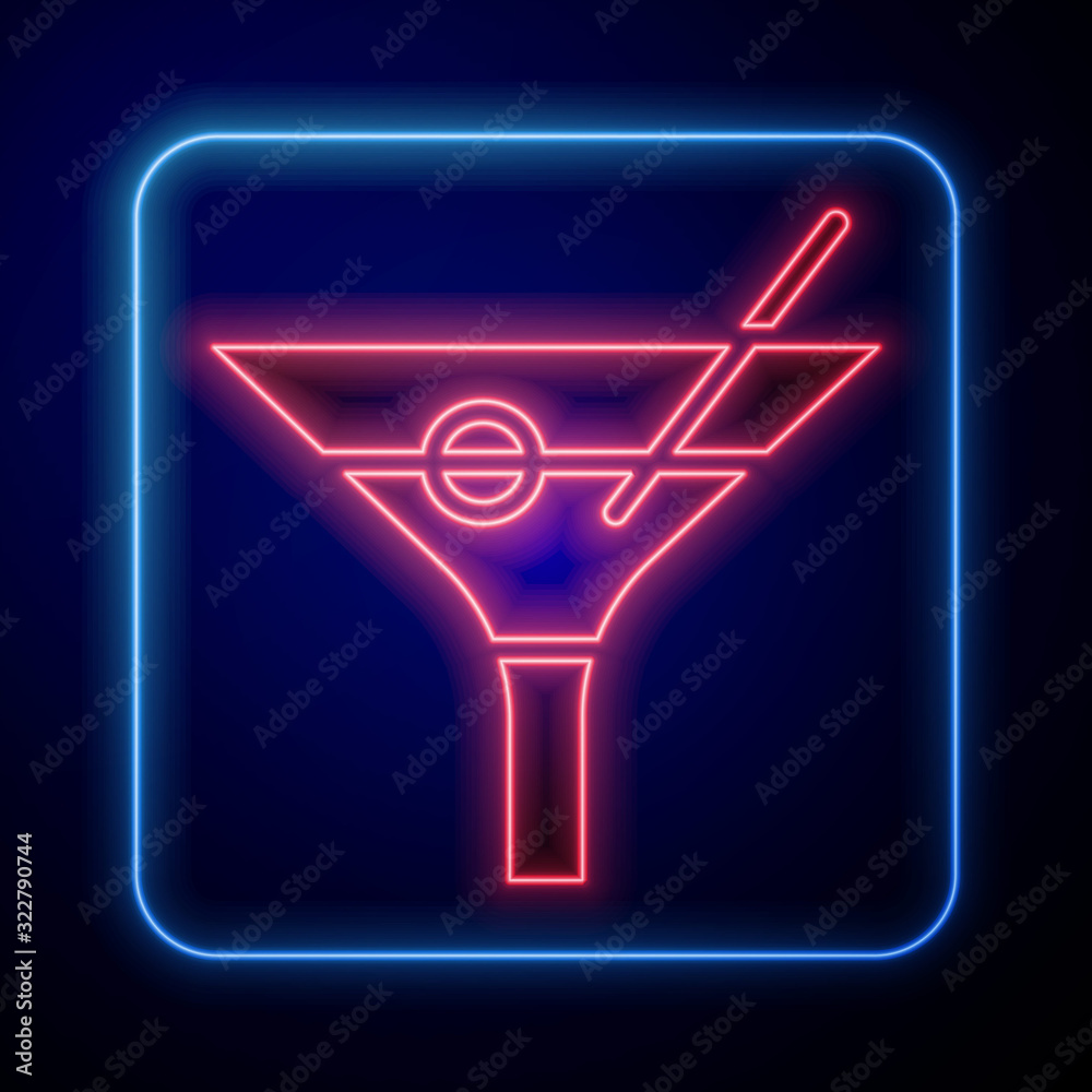 Glowing neon Martini glass icon isolated on blue background. Cocktail icon. Wine glass icon.  Vector