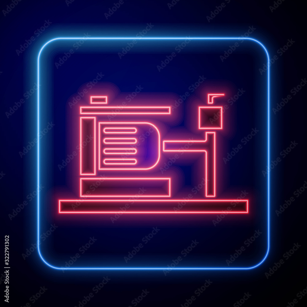 Glowing neon Electric water pump icon isolated on blue background.  Vector Illustration