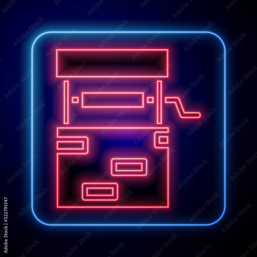 Glowing neon Well icon isolated on blue background.  Vector Illustration