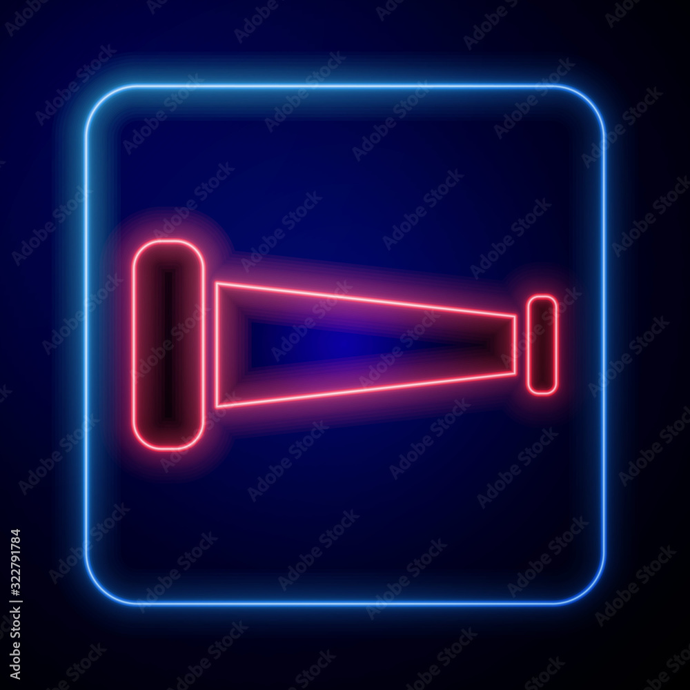 Glowing neon Industry metallic pipe icon isolated on blue background. Plumbing pipeline parts of dif