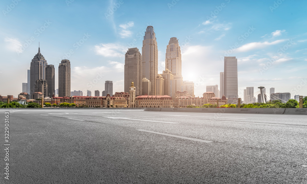 Road Plaza and Tianjin urban landscape skyline..