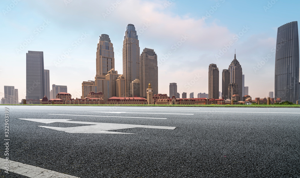 Road Plaza and Tianjin urban landscape skyline..