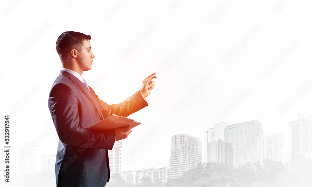 Side view of manager in business suit and tie