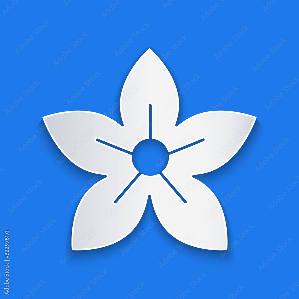 Paper cut Lotus flower icon isolated on blue background. Paper art style. Vector Illustration