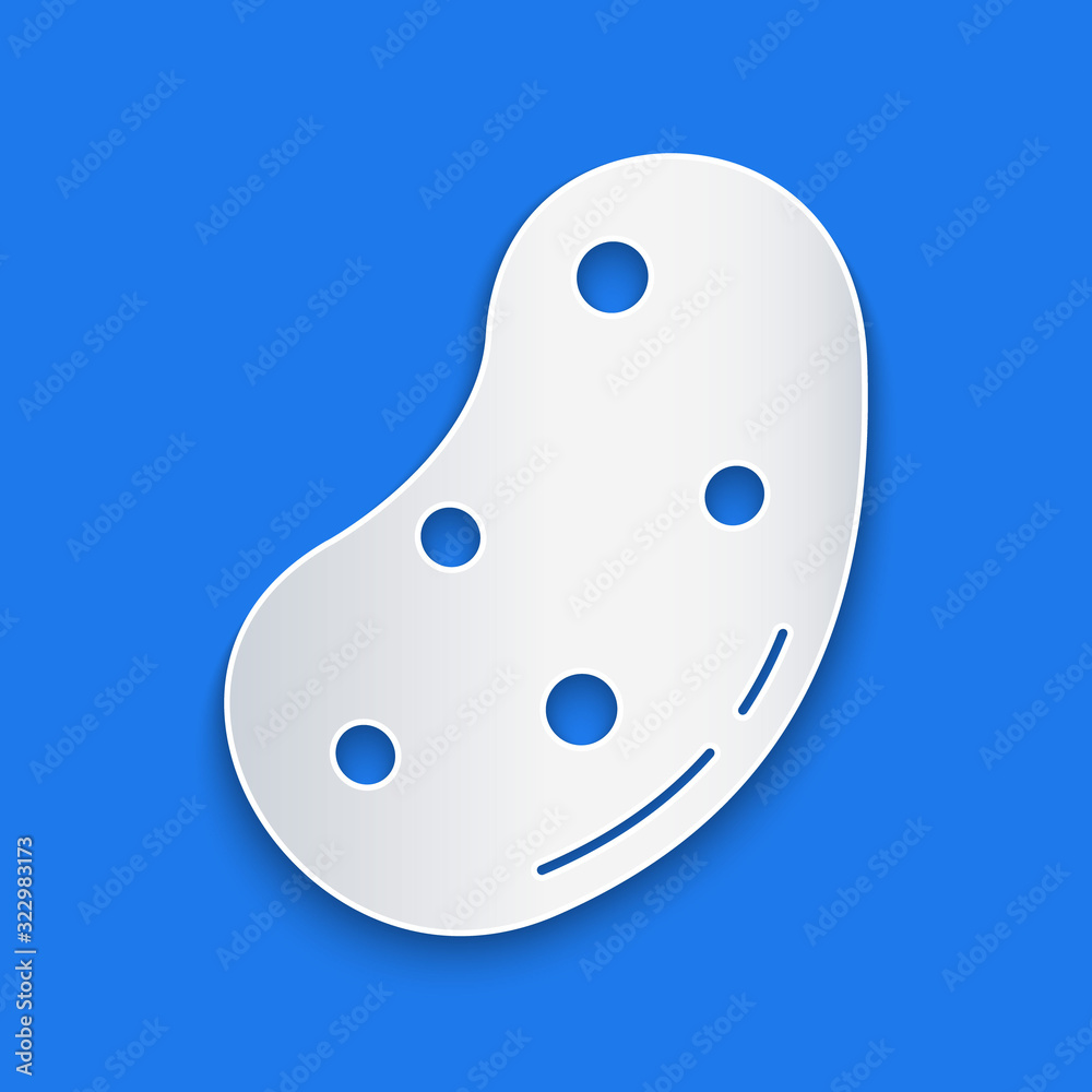 Paper cut Potato icon isolated on blue background. Paper art style. Vector Illustration