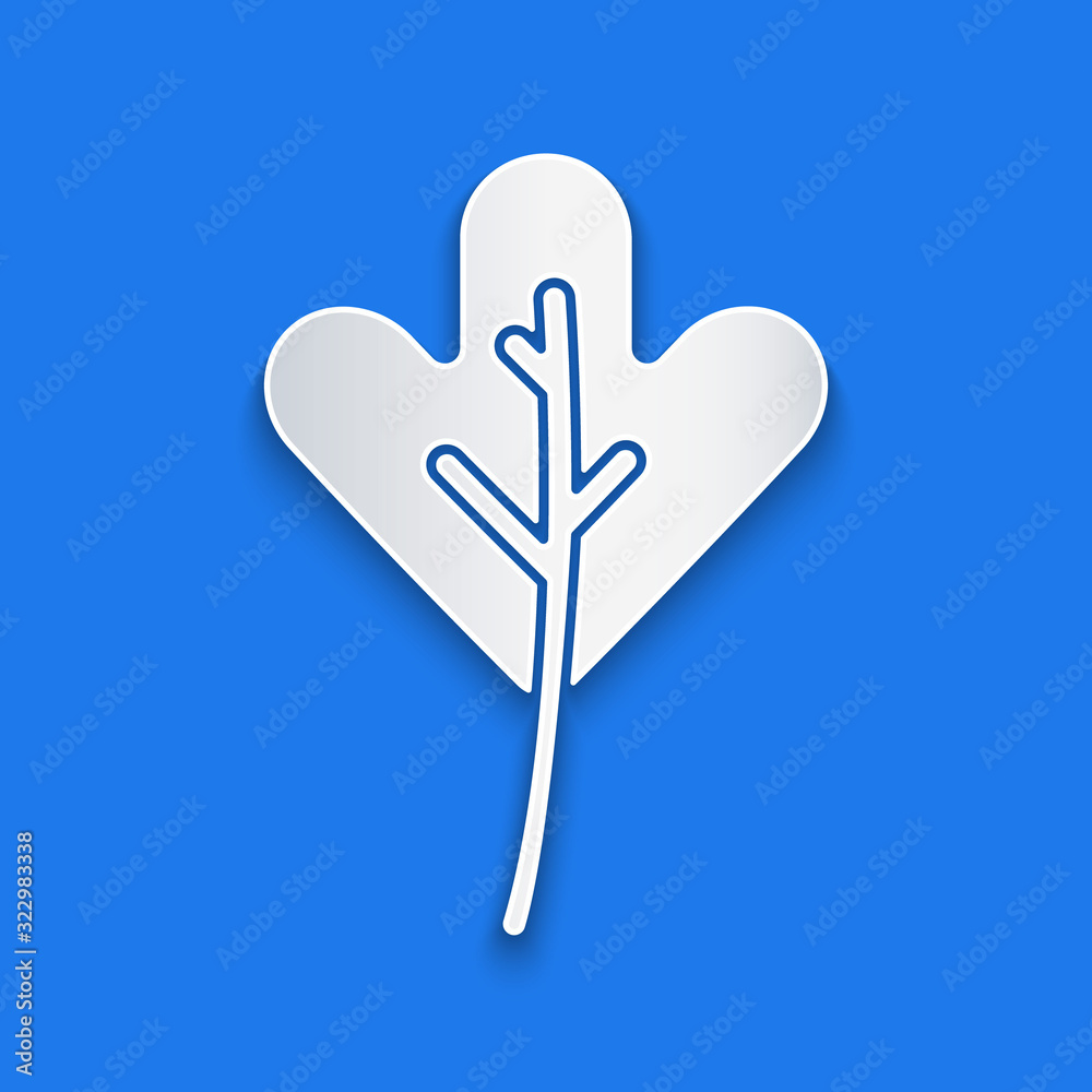 Paper cut Leaf icon isolated on blue background. Leaves sign. Fresh natural product symbol. Paper ar